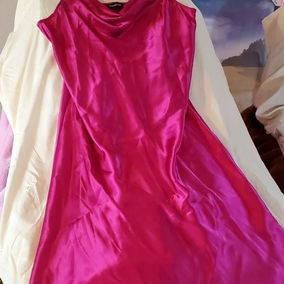 Bebe Dresses | Bebe Xl Hot Fushia Pink Slip Dress, Cocktail, Silky Never Worn Washed Once | Color: Pink | Size: Xl | Bunny77751's Closet